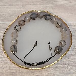 Dragon Vein Agate Bracelet 10mm Natural Gemstone Round Bead Macrame Cord Unisex